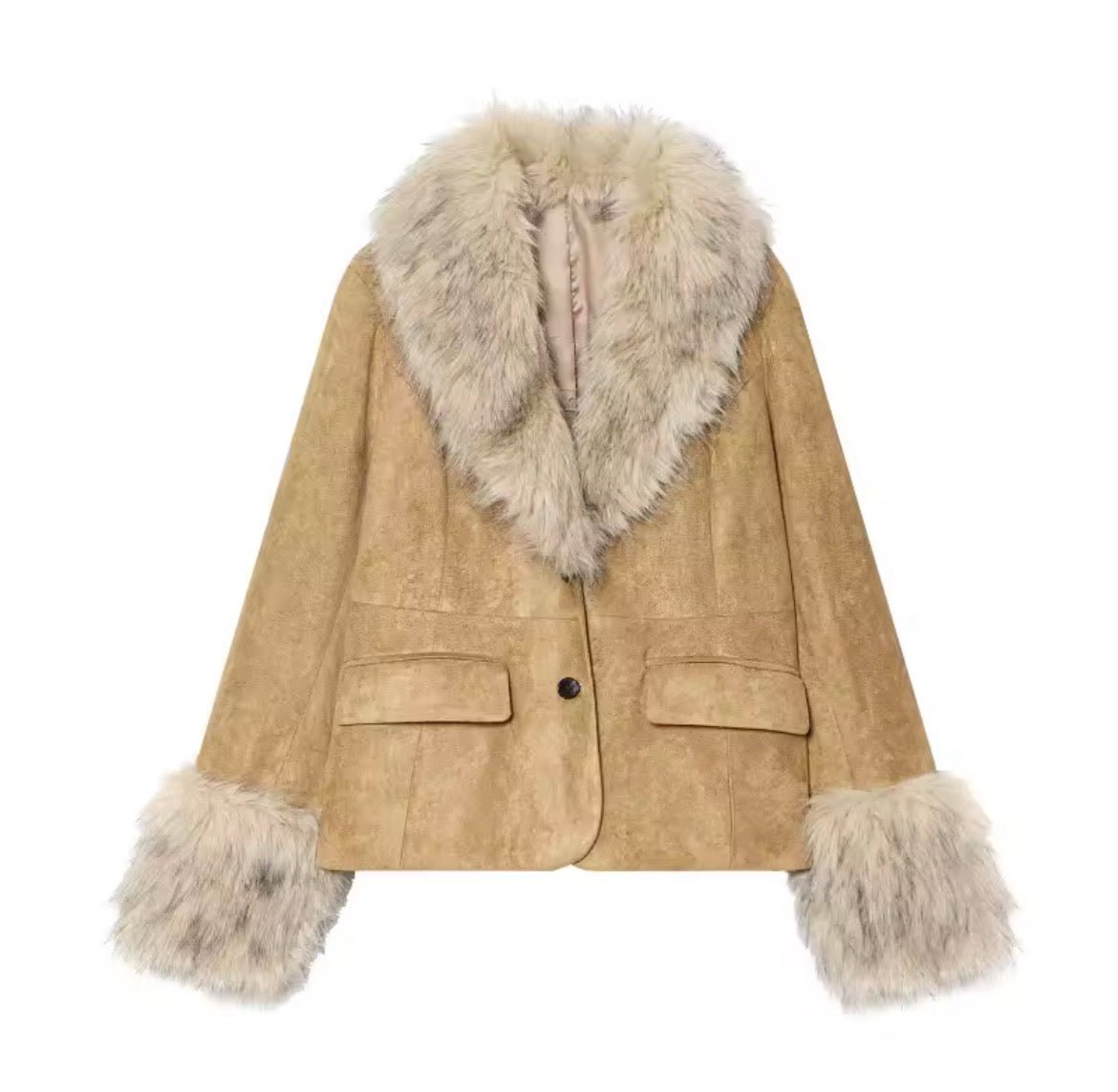 100% Suede Tailored Blazer with Faux Fur - Styledbyblazz