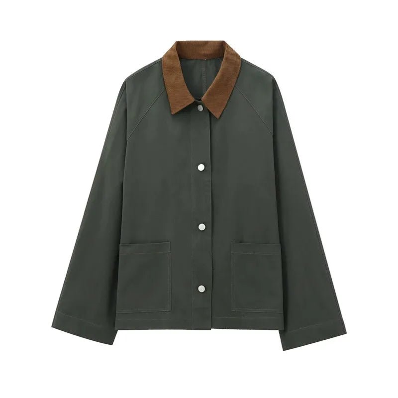 Loose Contrast Color Lapel Long-sleeved Jacket - Styledbyblazz