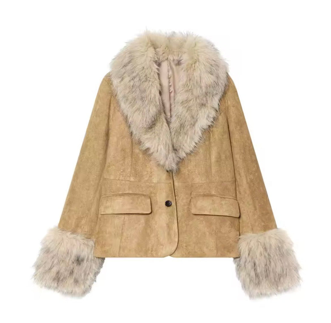 100% Suede Tailored Blazer with Faux Fur - Styledbyblazz