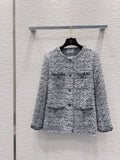 gray and black woven tweed jacket