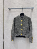 Cardigan Jacket in heathered grey jersey enhanced with distinctive gold-tone anatomical snap buttons