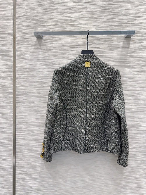 Cardigan Jacket in heathered grey jersey enhanced with distinctive gold-tone anatomical snap buttons