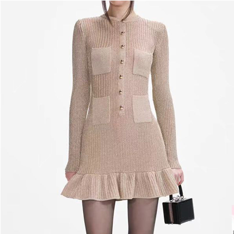 Ribbed Knit Ruffle-Hem Dress in Blush