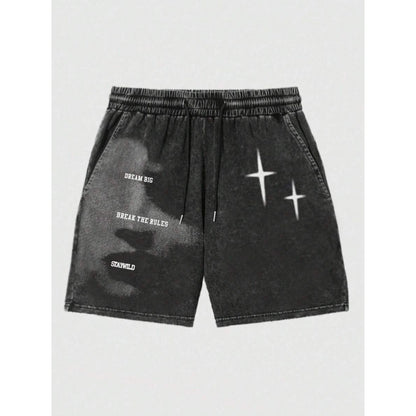Letter Print Drawstring Belt Flap Pocket Pants
