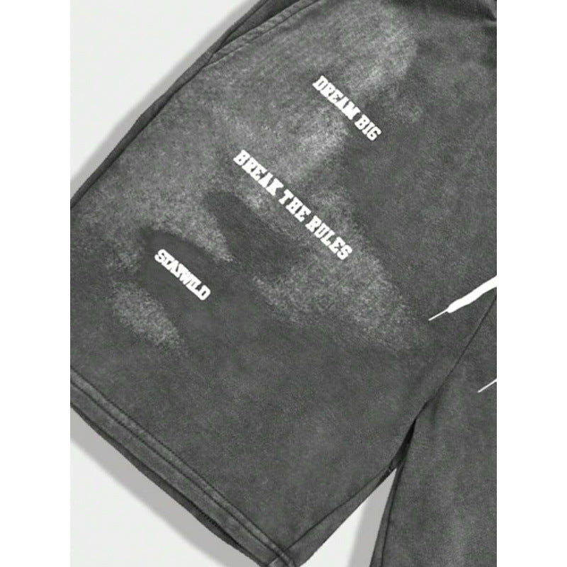 Letter Print Drawstring Belt Flap Pocket Pants