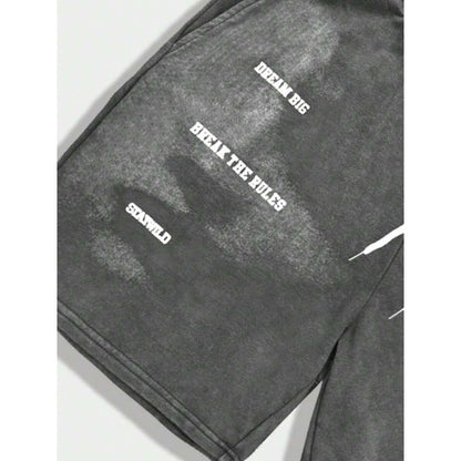 Letter Print Drawstring Belt Flap Pocket Pants