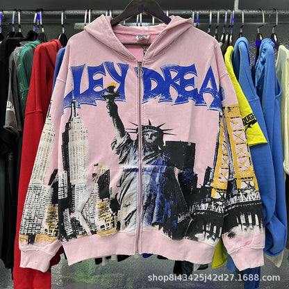 Trendy Brand Retro Printed Couple Sweatshirt Jacket
