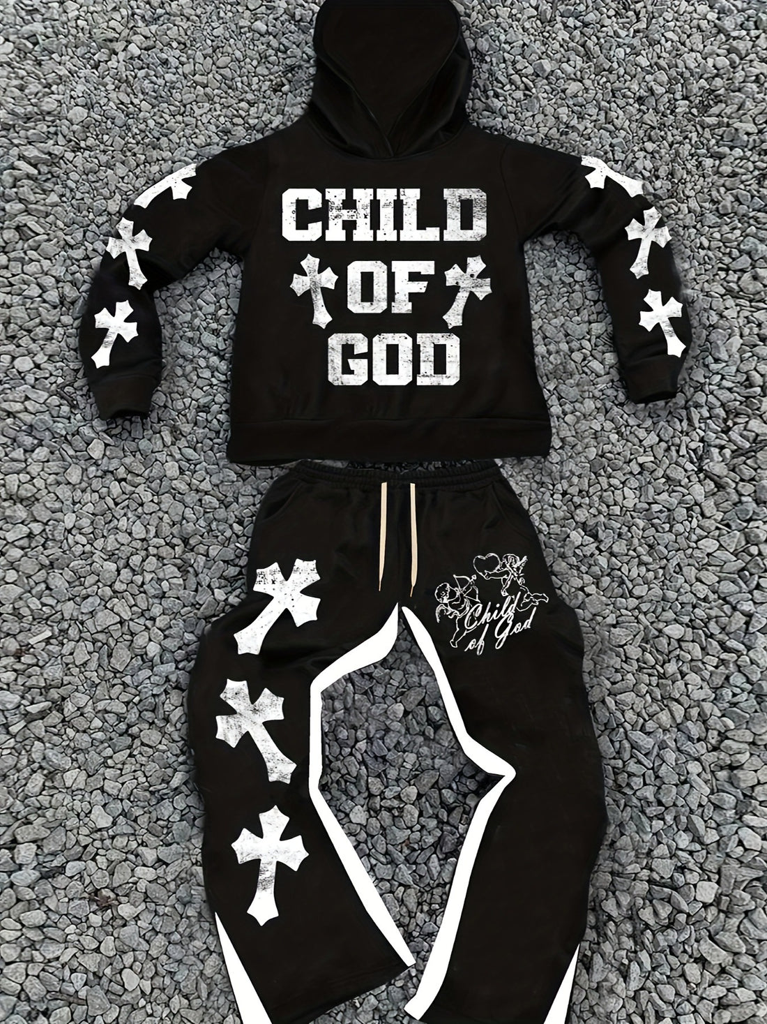 Child of God Graphic Hoodie &amp; Flare Sweatpants Tracksuit Set