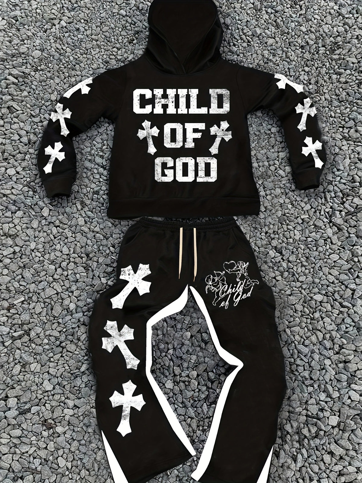 Child of God Graphic Hoodie &amp; Flare Sweatpants Tracksuit Set