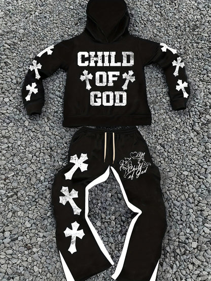 Child of God Graphic Hoodie &amp; Flare Sweatpants Tracksuit Set