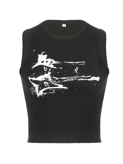 Guitar Print Sleeveless Tank Top Y2K