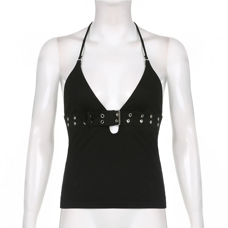 y2k Bandage Crop Top Black Backless  Topl