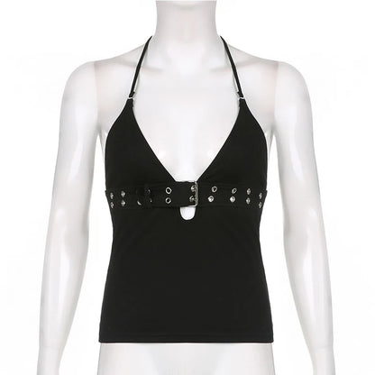 y2k Bandage Crop Top Black Backless  Topl