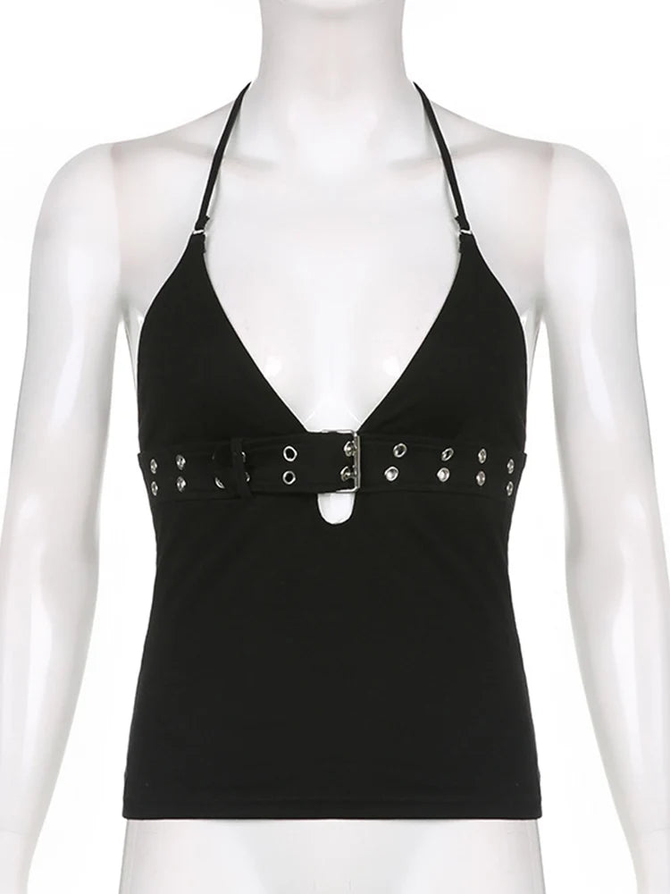 y2k Bandage Crop Top Black Backless  Topl