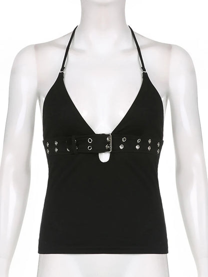 y2k Bandage Crop Top Black Backless  Topl