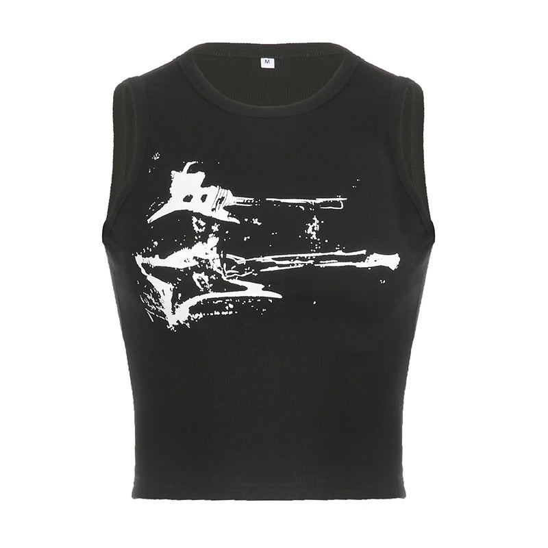Guitar Print Sleeveless Tank Top Y2K