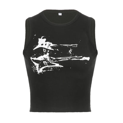 Guitar Print Sleeveless Tank Top Y2K