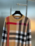 archive beige check jacquard merino wool crewneck sweater - Styledbyblazz