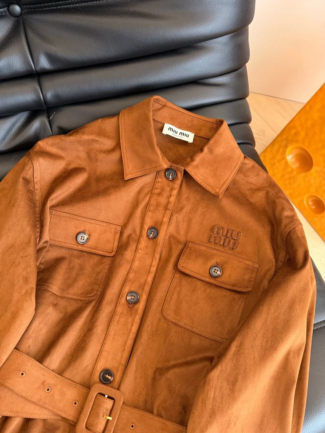 brown suede belted jacket by Miu Miu - Styledbyblazz