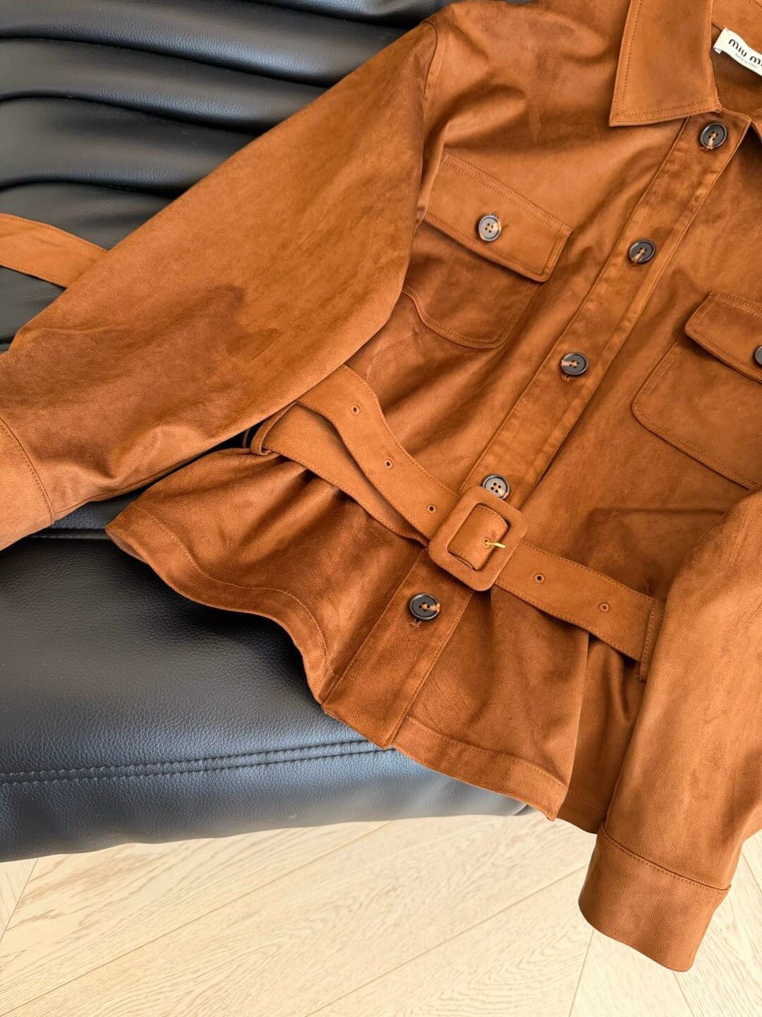 brown suede belted jacket by Miu Miu - Styledbyblazz