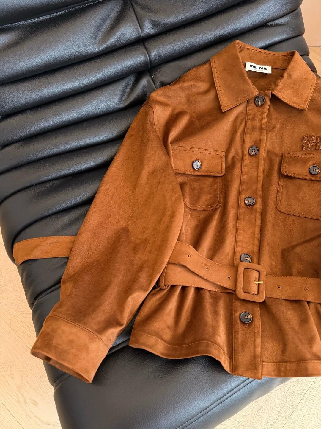 brown suede belted jacket by Miu Miu - Styledbyblazz