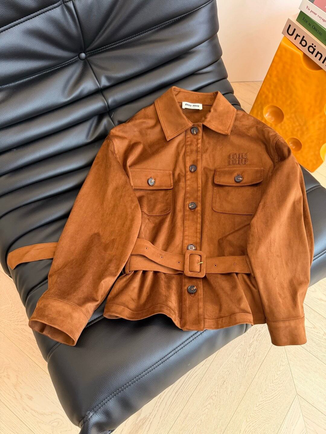 brown suede belted jacket by Miu Miu - Styledbyblazz