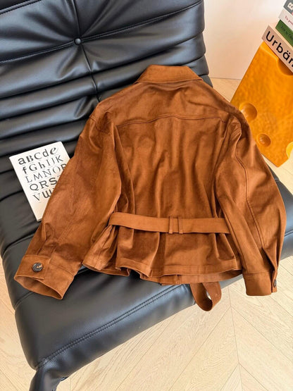 brown suede belted jacket by Miu Miu - Styledbyblazz