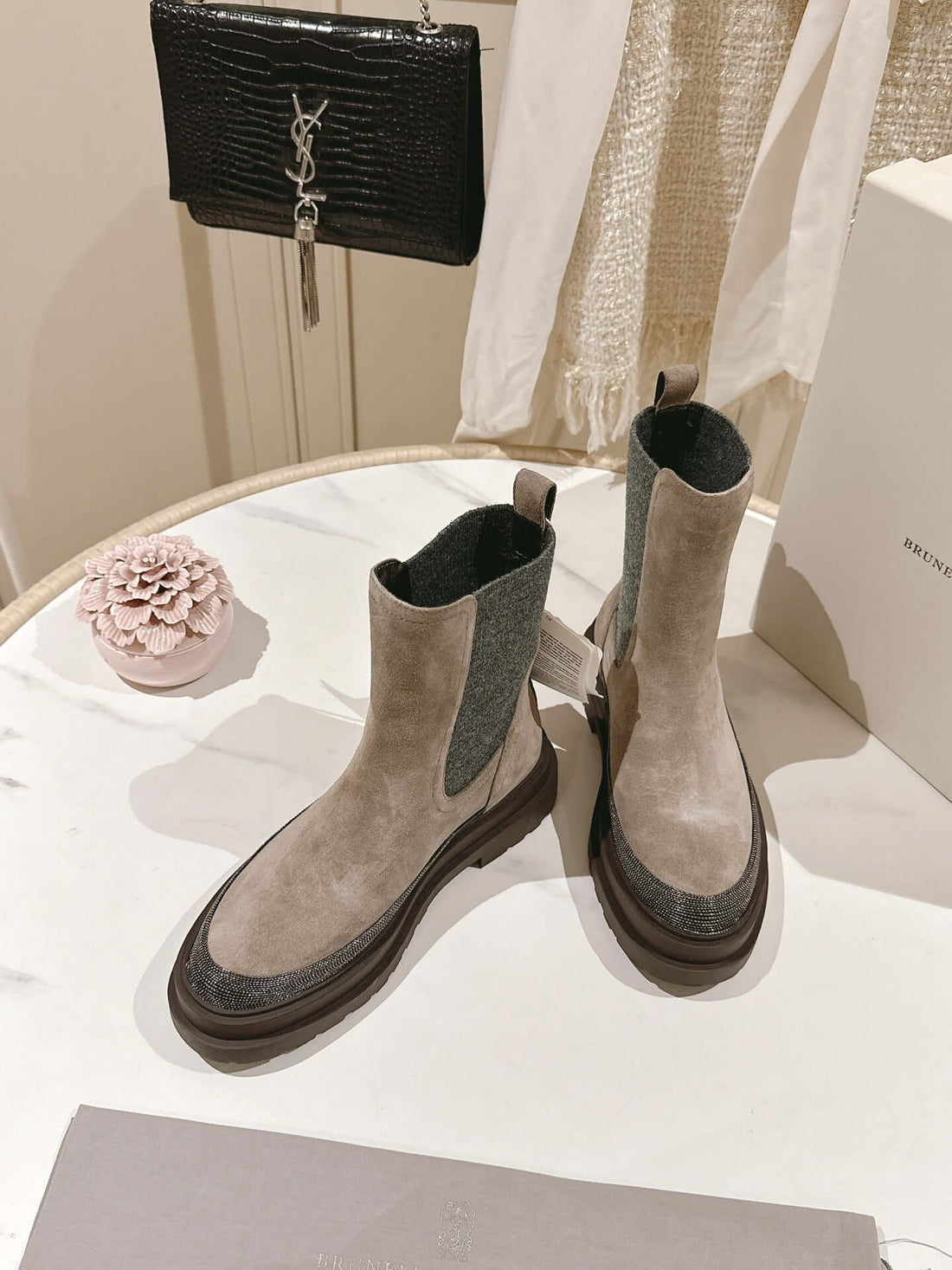Brunello Cucinelli Monili-Embellished Suede Chelsea Boots - Styledbyblazz