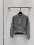 Cardigan Jacket in heathered grey jersey enhanced with distinctive gold-tone anatomical snap buttons - Styledbyblazz