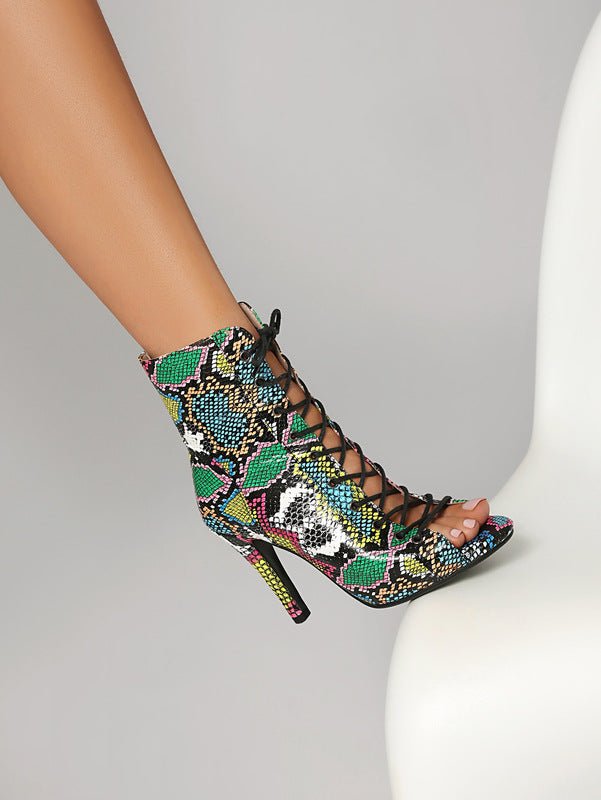 colorful snakeskin print lace-up stiletto - Styledbyblazz