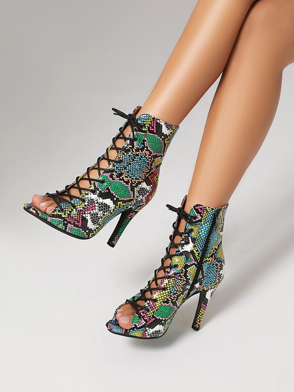 colorful snakeskin print lace-up stiletto - Styledbyblazz