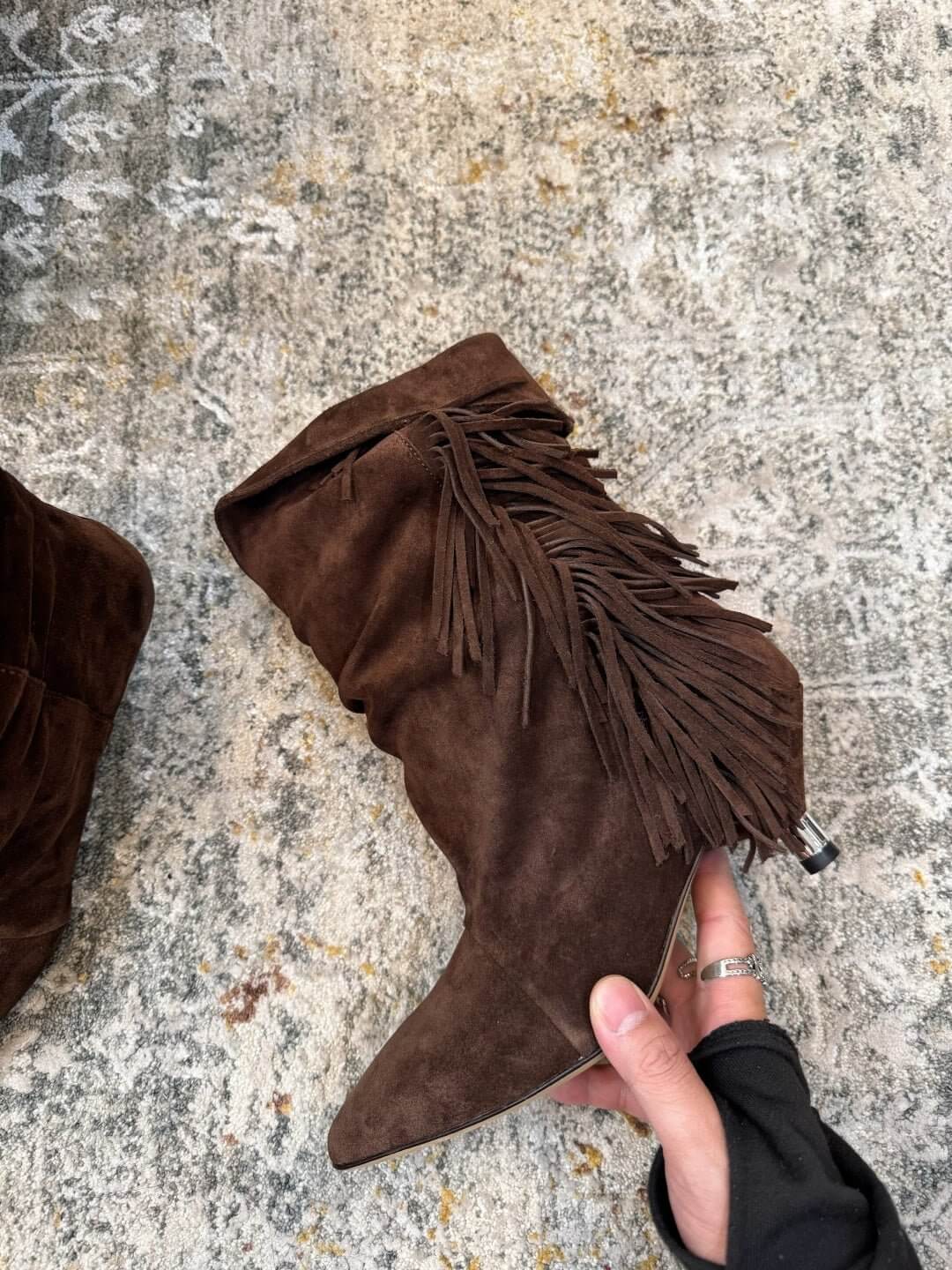 dark brown suede booties by Isabel Marant - Styledbyblazz