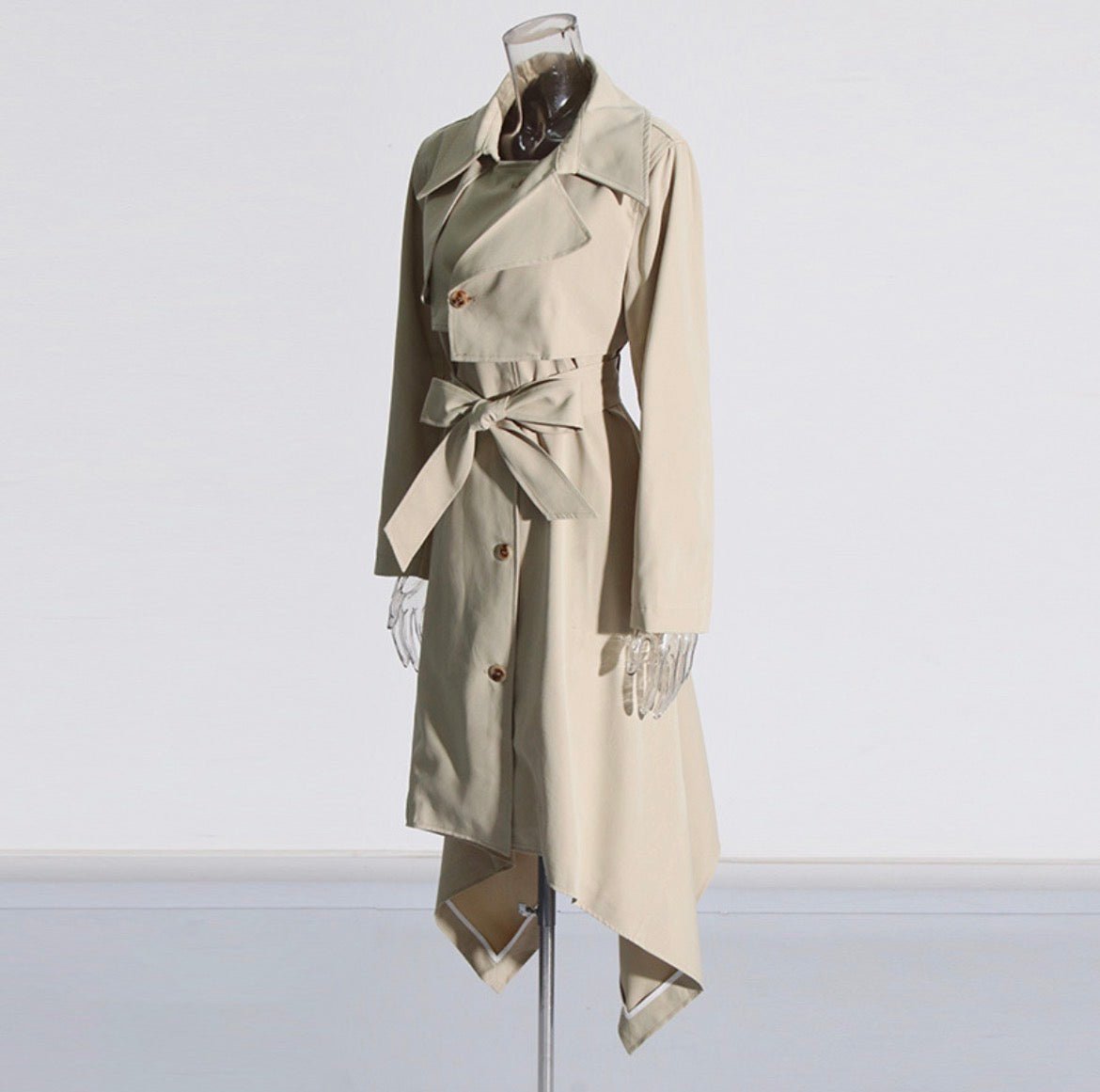 LONG TRENCH COAT WITH TIE BELT - Styledbyblazz