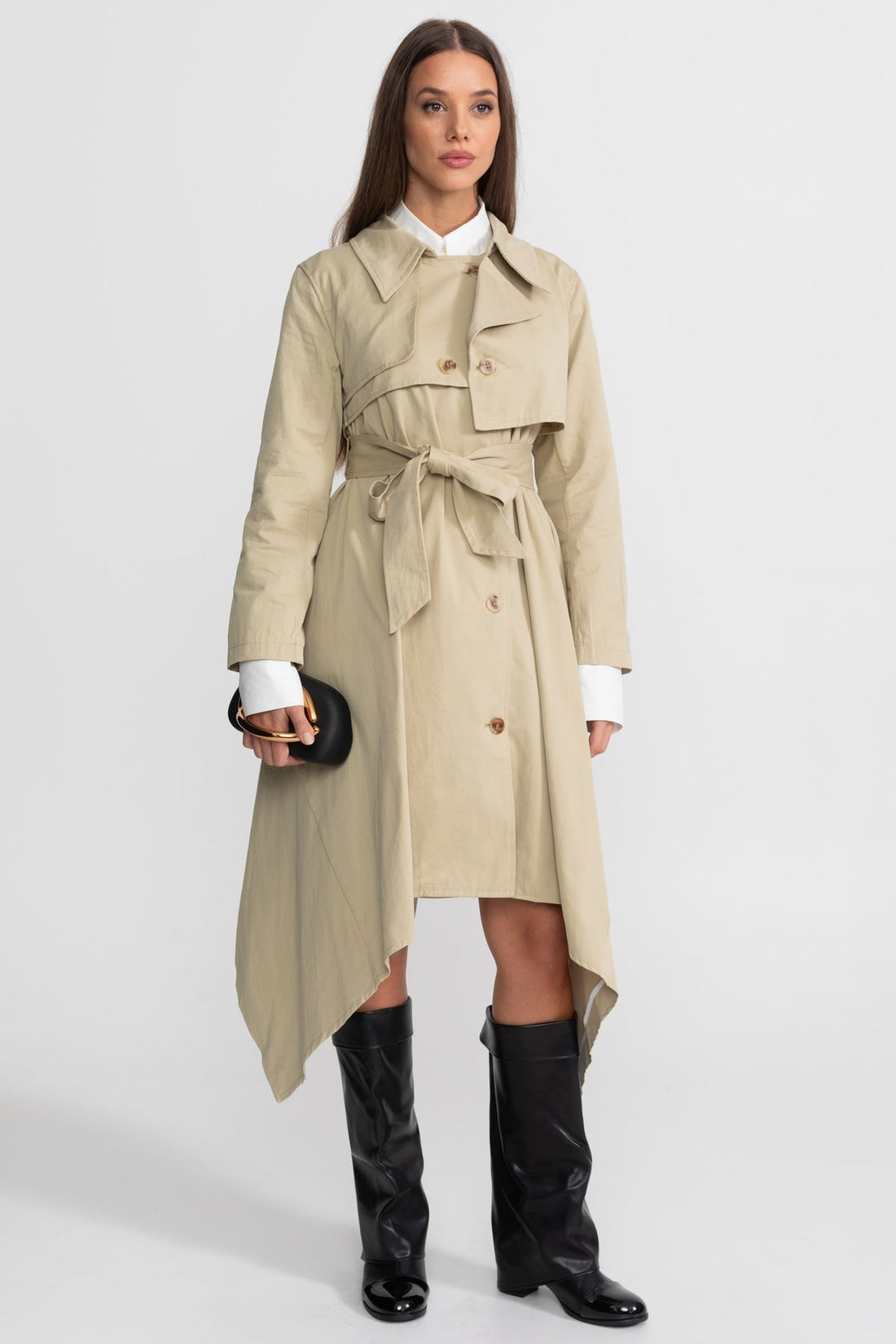 LONG TRENCH COAT WITH TIE BELT - Styledbyblazz