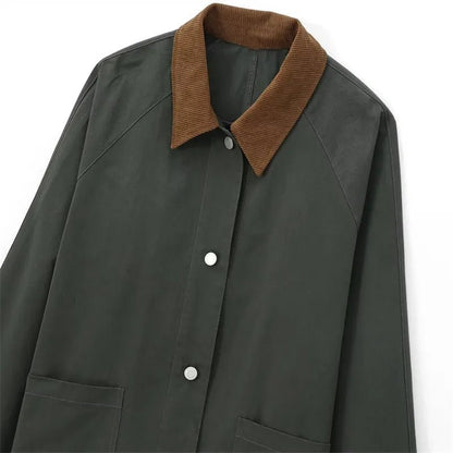 Loose Contrast Color Lapel Long-sleeved Jacket - Styledbyblazz