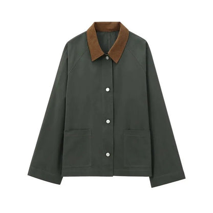 Loose Contrast Color Lapel Long-sleeved Jacket - Styledbyblazz