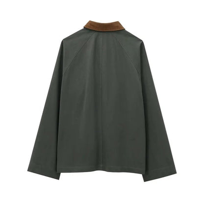 Loose Contrast Color Lapel Long-sleeved Jacket - Styledbyblazz