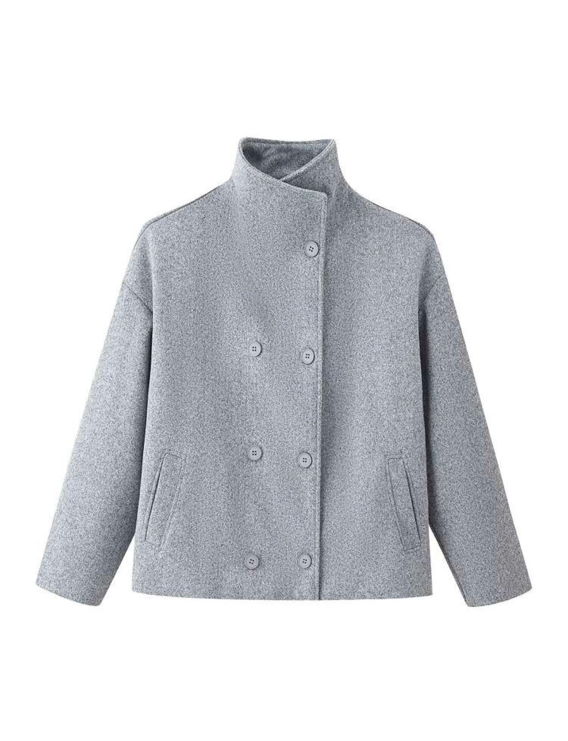 Plain Color Tweed Double-breasted pea Coat - Styledbyblazz