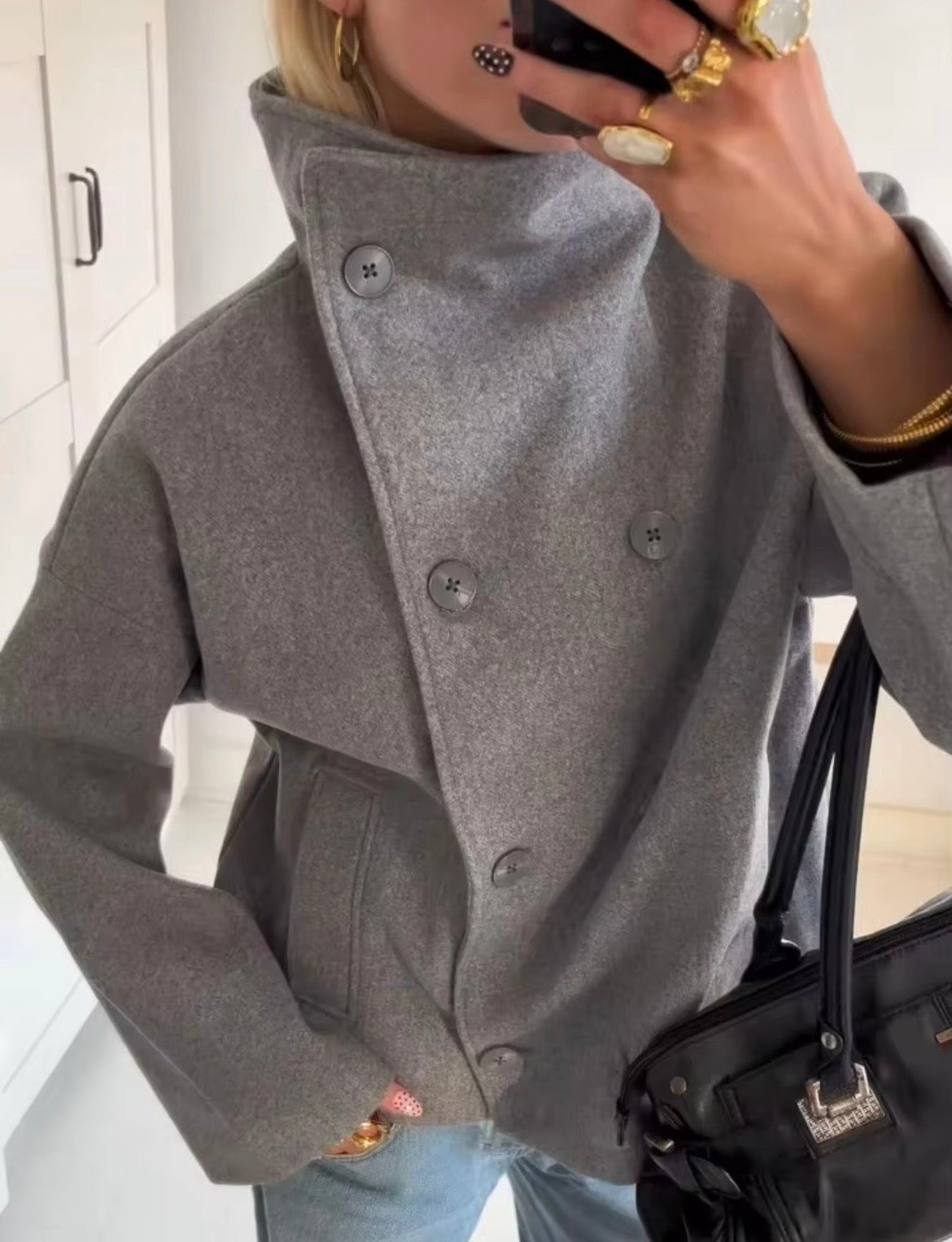 Plain Color Tweed Double-breasted pea Coat - Styledbyblazz