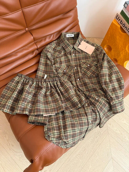 Pre-owned Miu miu brown plaid two-piece virgin wool set - Styledbyblazz
