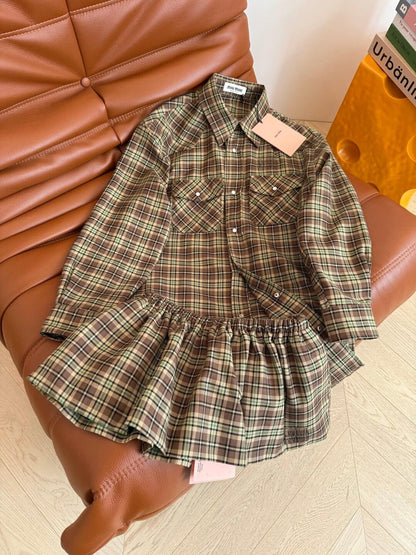 Pre-owned Miu miu brown plaid two-piece virgin wool set - Styledbyblazz