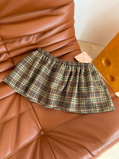Pre-owned Miu miu brown plaid two-piece virgin wool set - Styledbyblazz